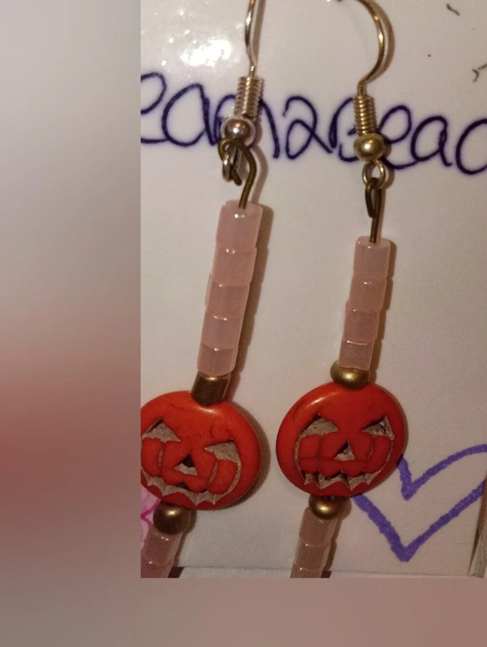 Halloween Pumpkin Dangle Earrings in Orange and Pink